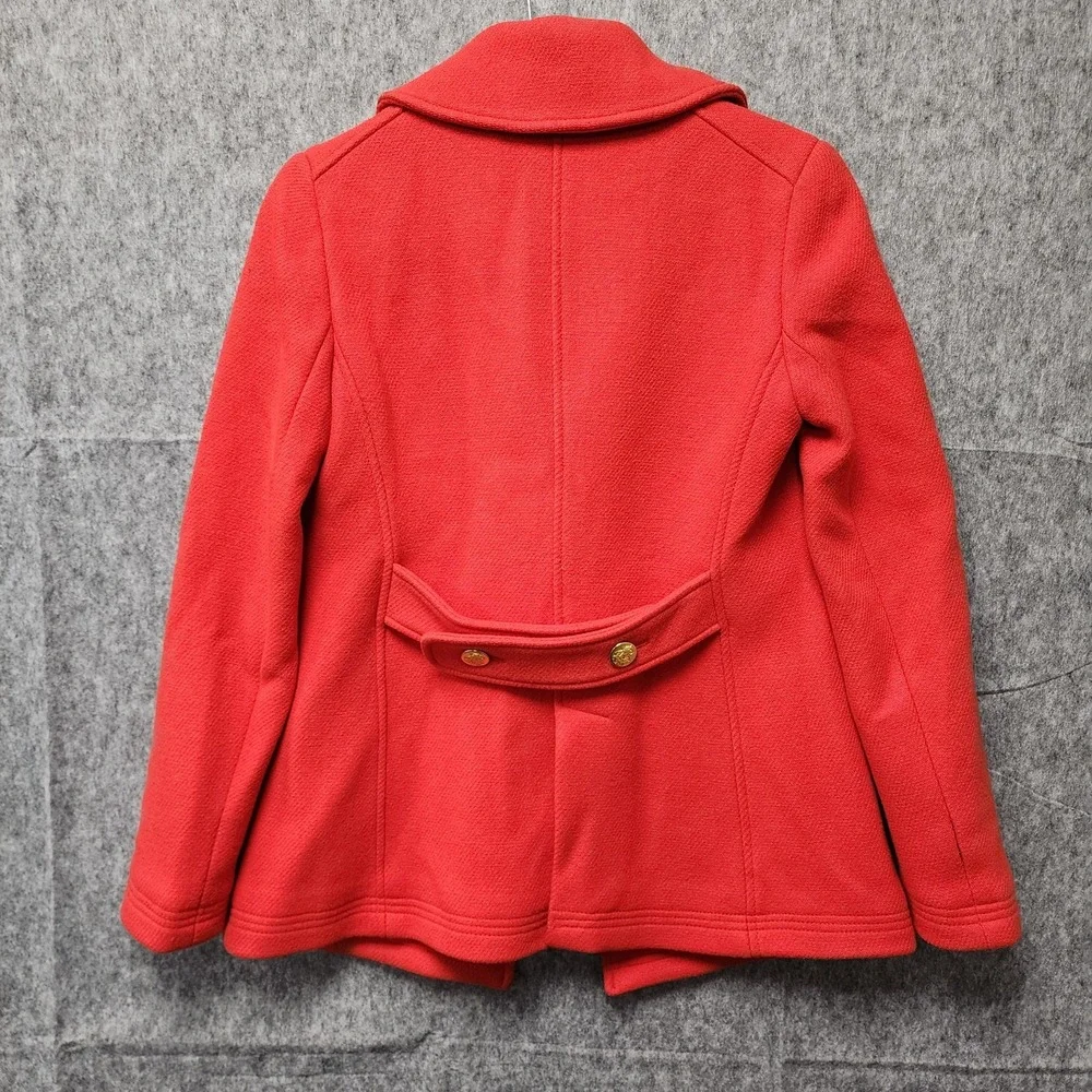 J. Crew Pea Coat Women 4 Red Stadium Cloth by Nello Gori Gold Buttons FLAWS READ - Picture 6 of 14